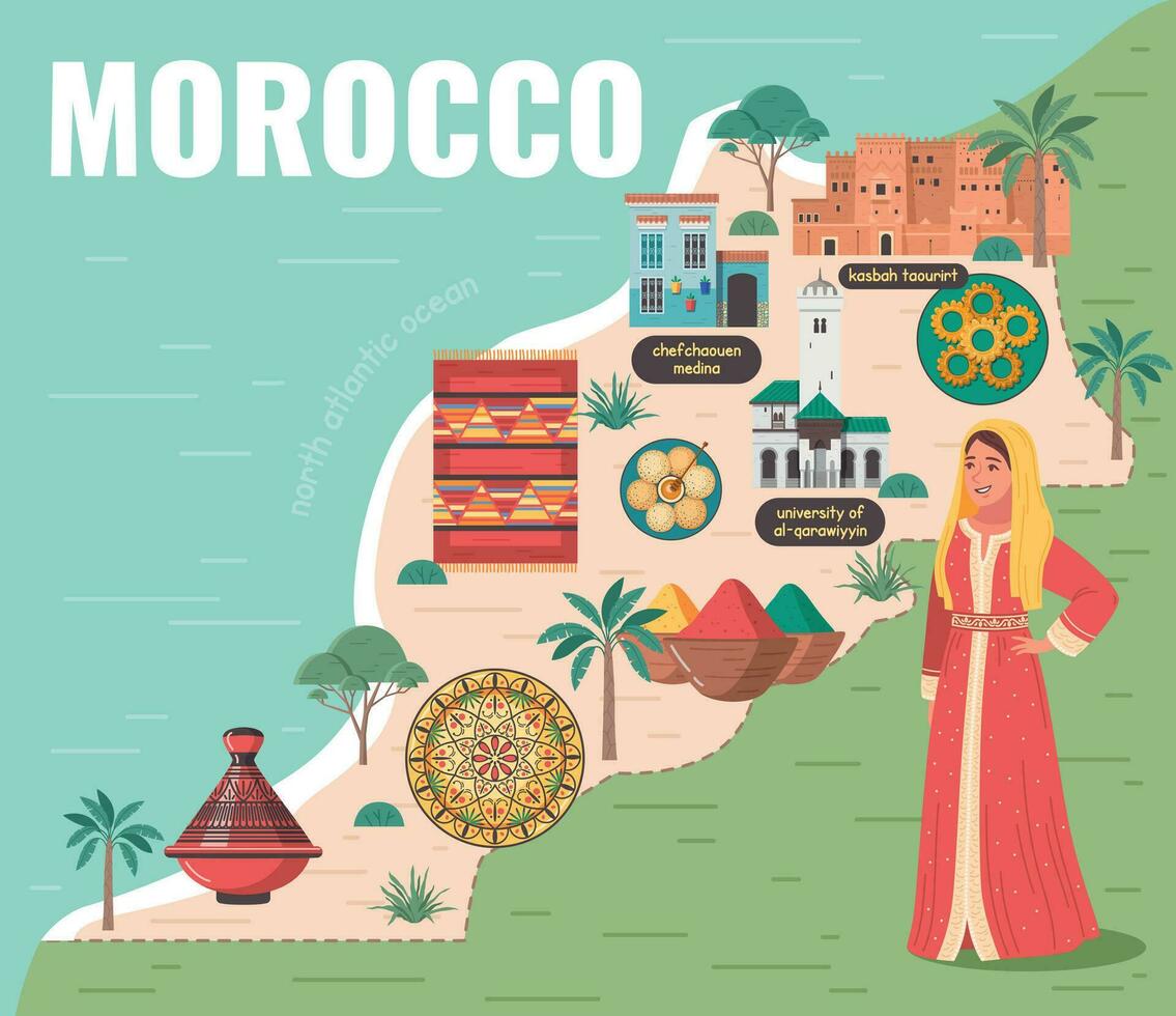 Marruecos viaje mapa composición vector