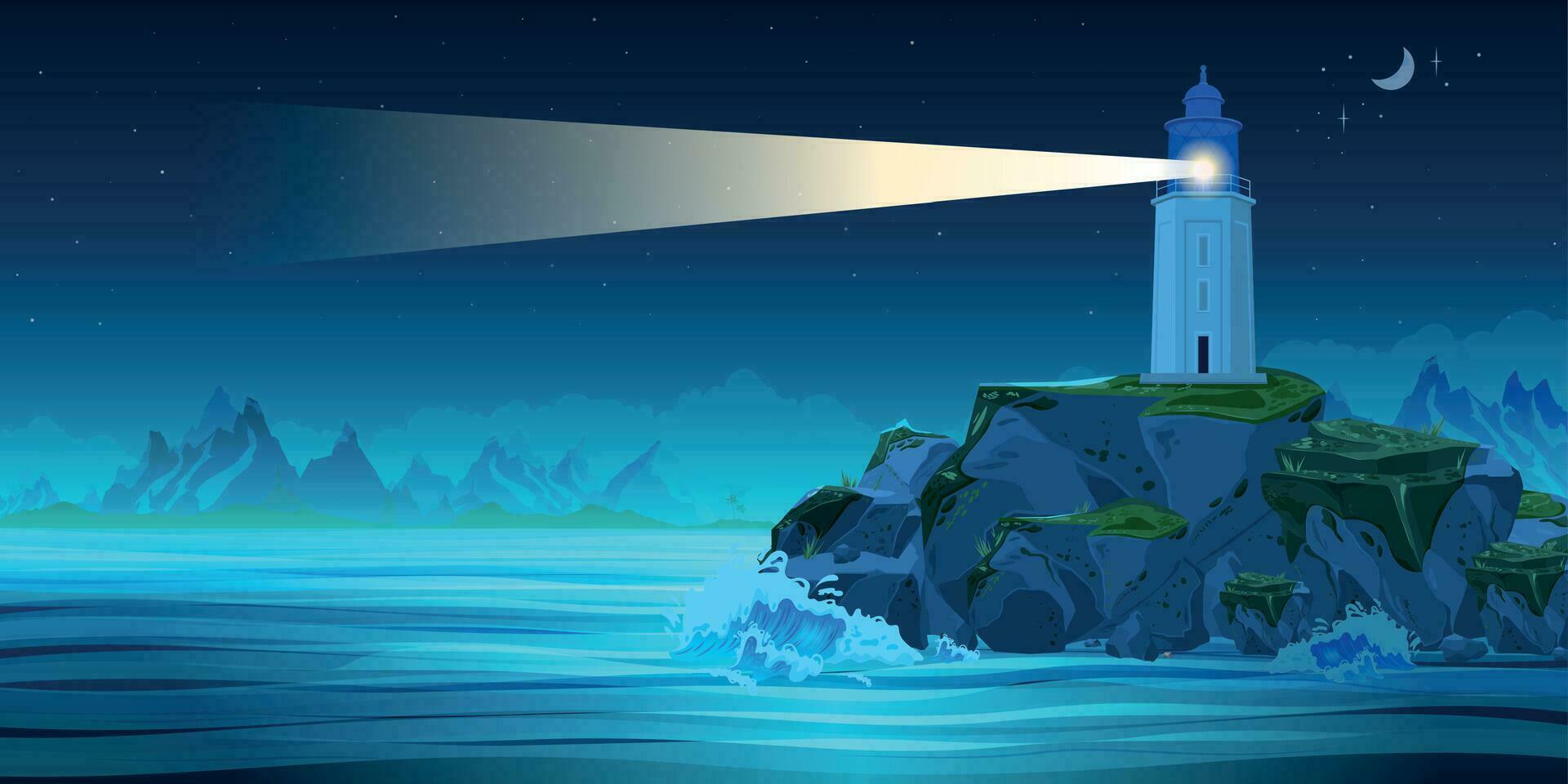 Lighthouse At Night Composition vector