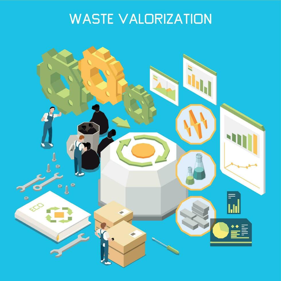 Waste Valorization Isometric Background vector
