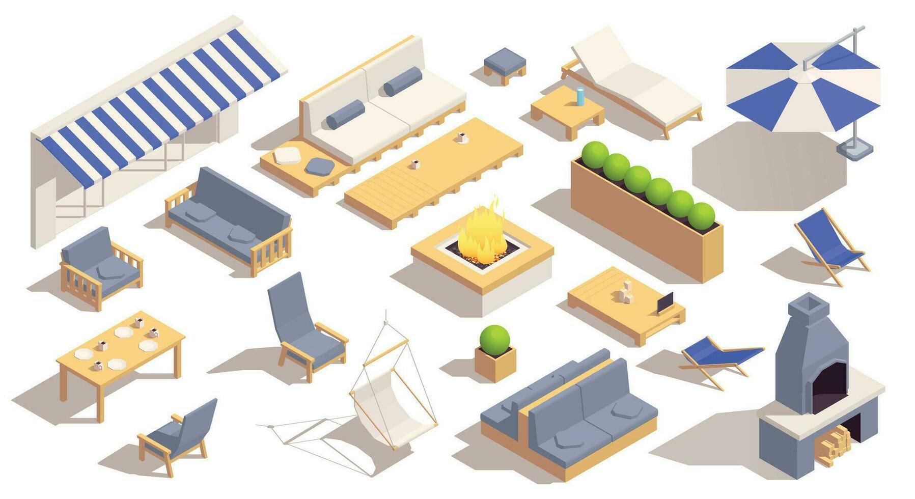 Street Cafe Isometric Set vector