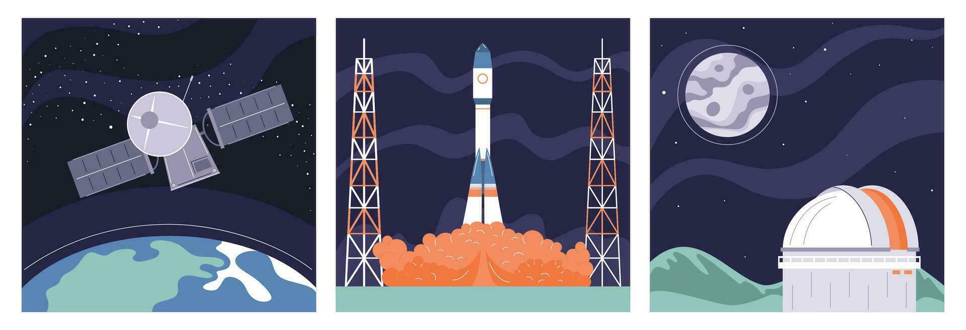 Space Industry Flat Set vector