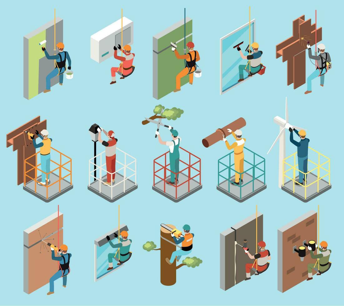 Height Work Isometric Set vector