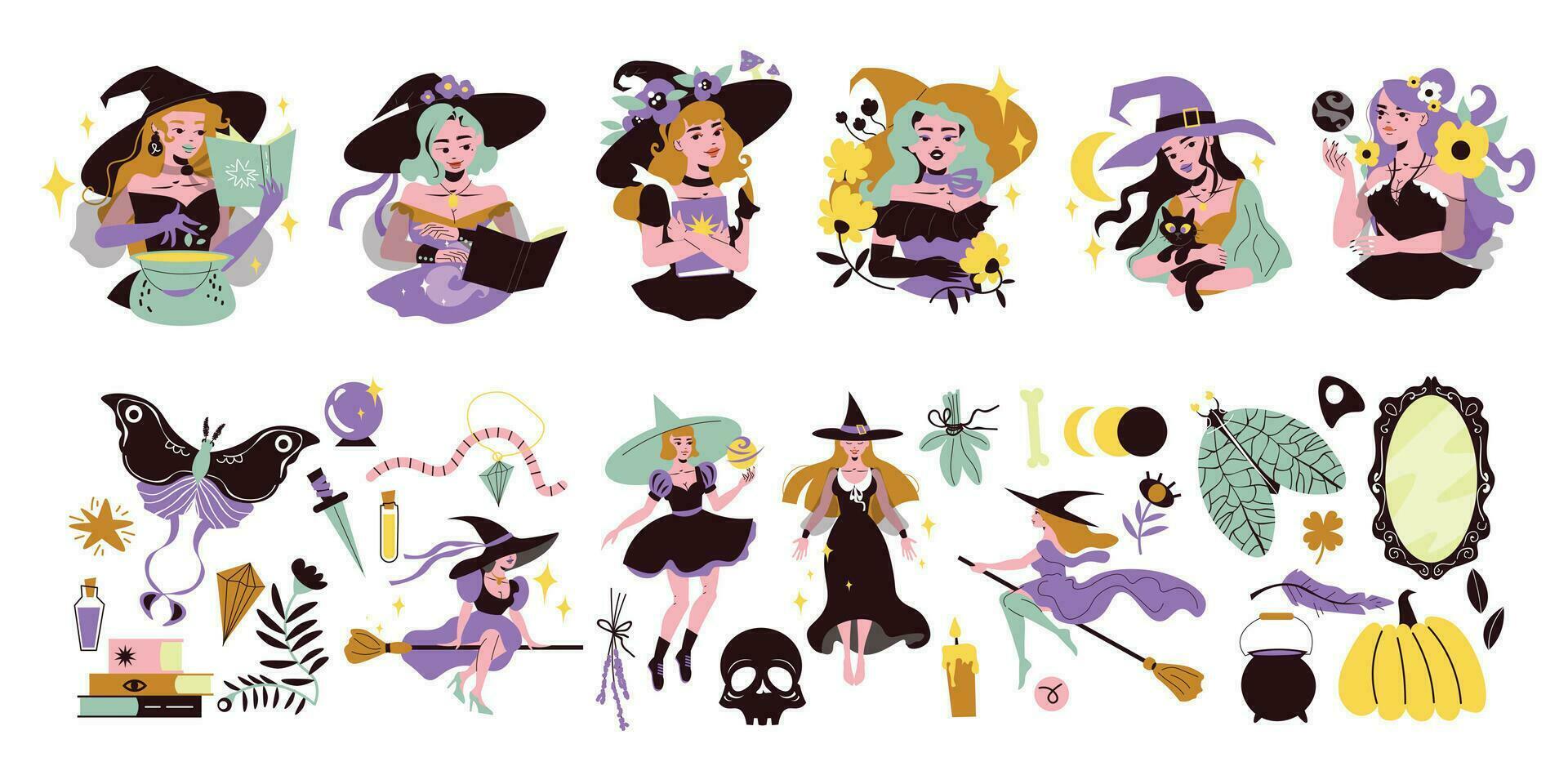 Witches Flat Set vector