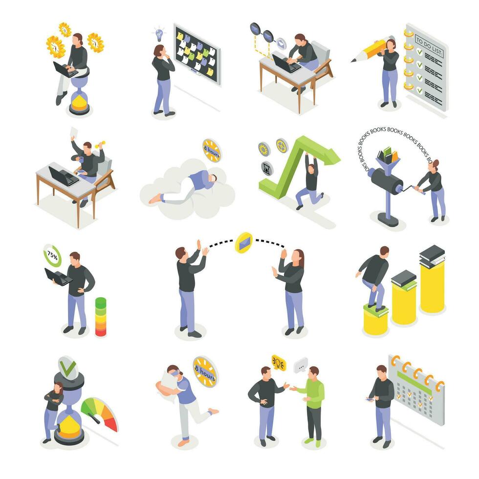 Personal Productivity Isometric Icons vector