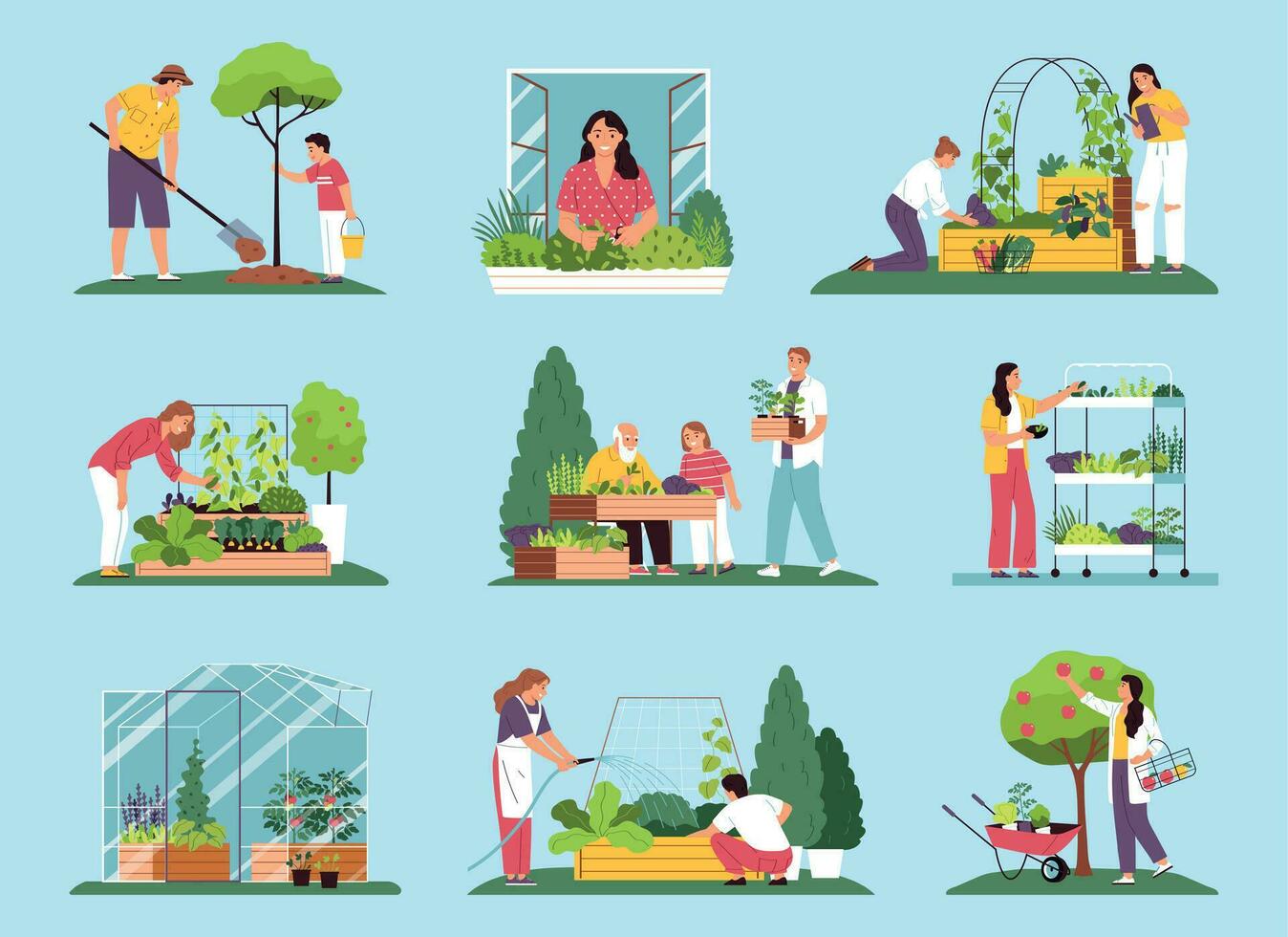 Community Garden Flat Color Set vector