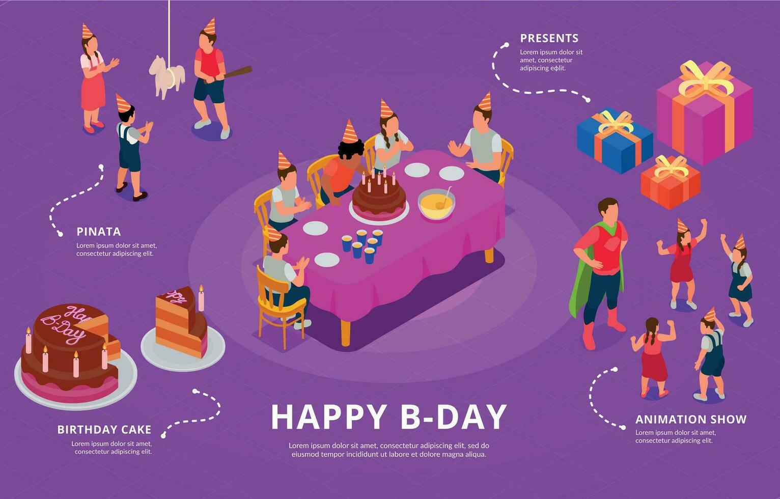 Isometric Birthday Party Infographic vector