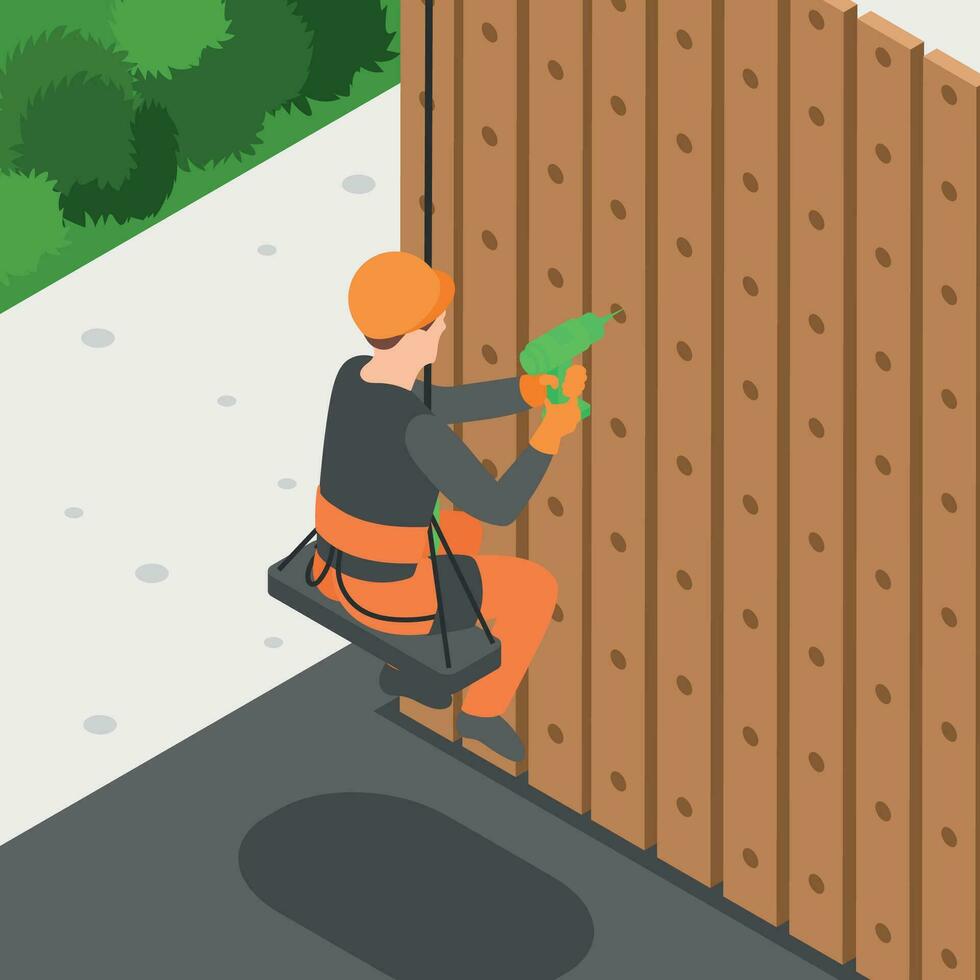Industrial Climber Working At Height vector