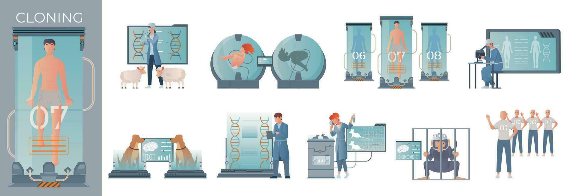 Cloning Genetics Icon Set vector