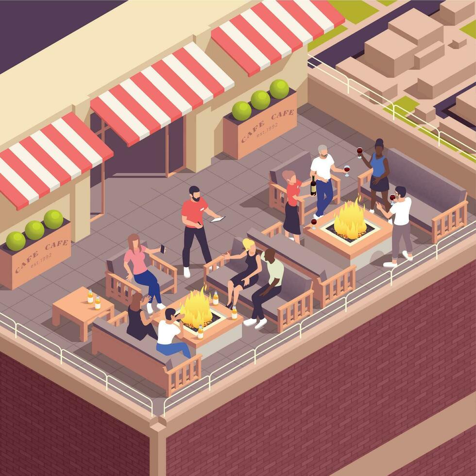 Street Cafe Isometric Concept vector