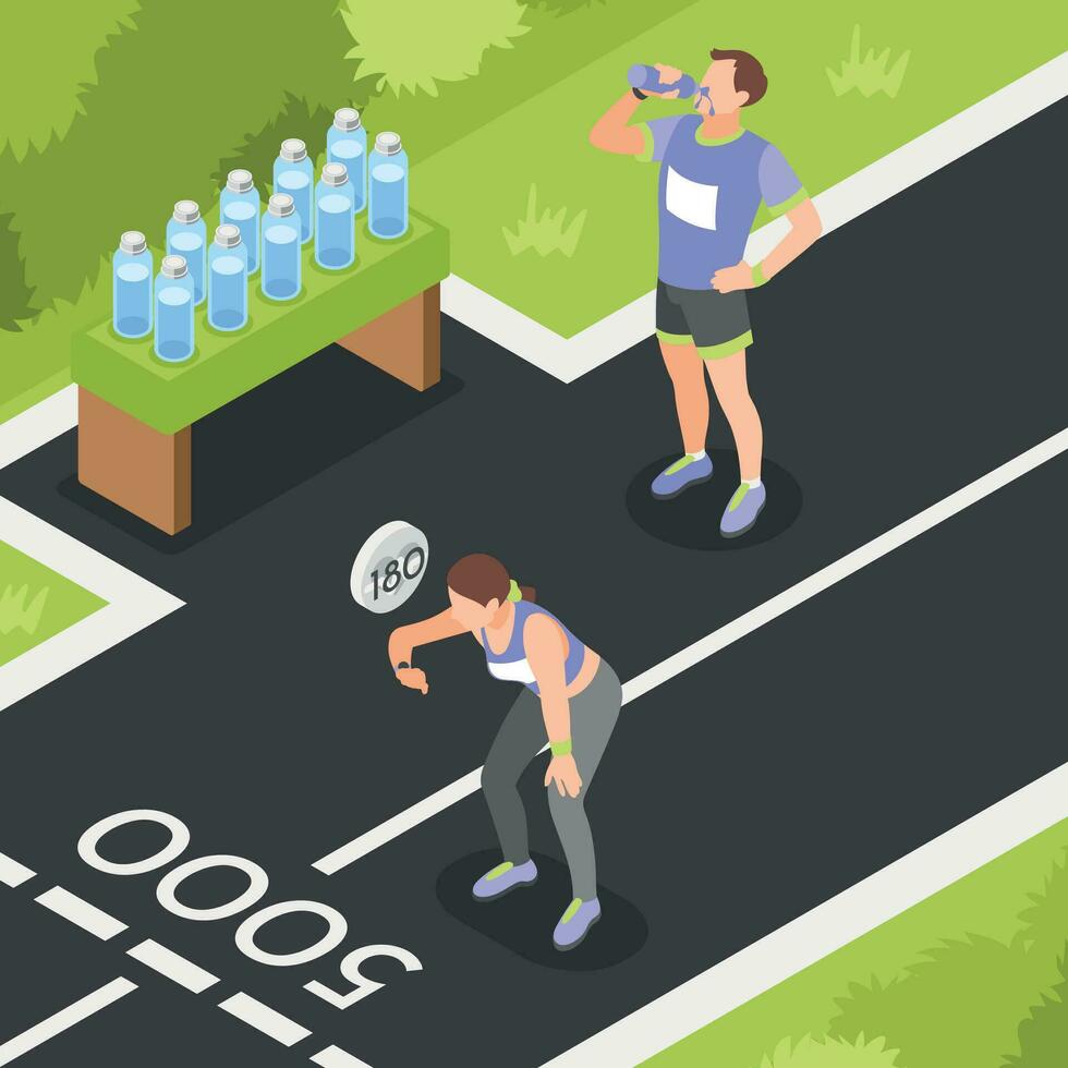 Marathon Runners Isometric Background vector