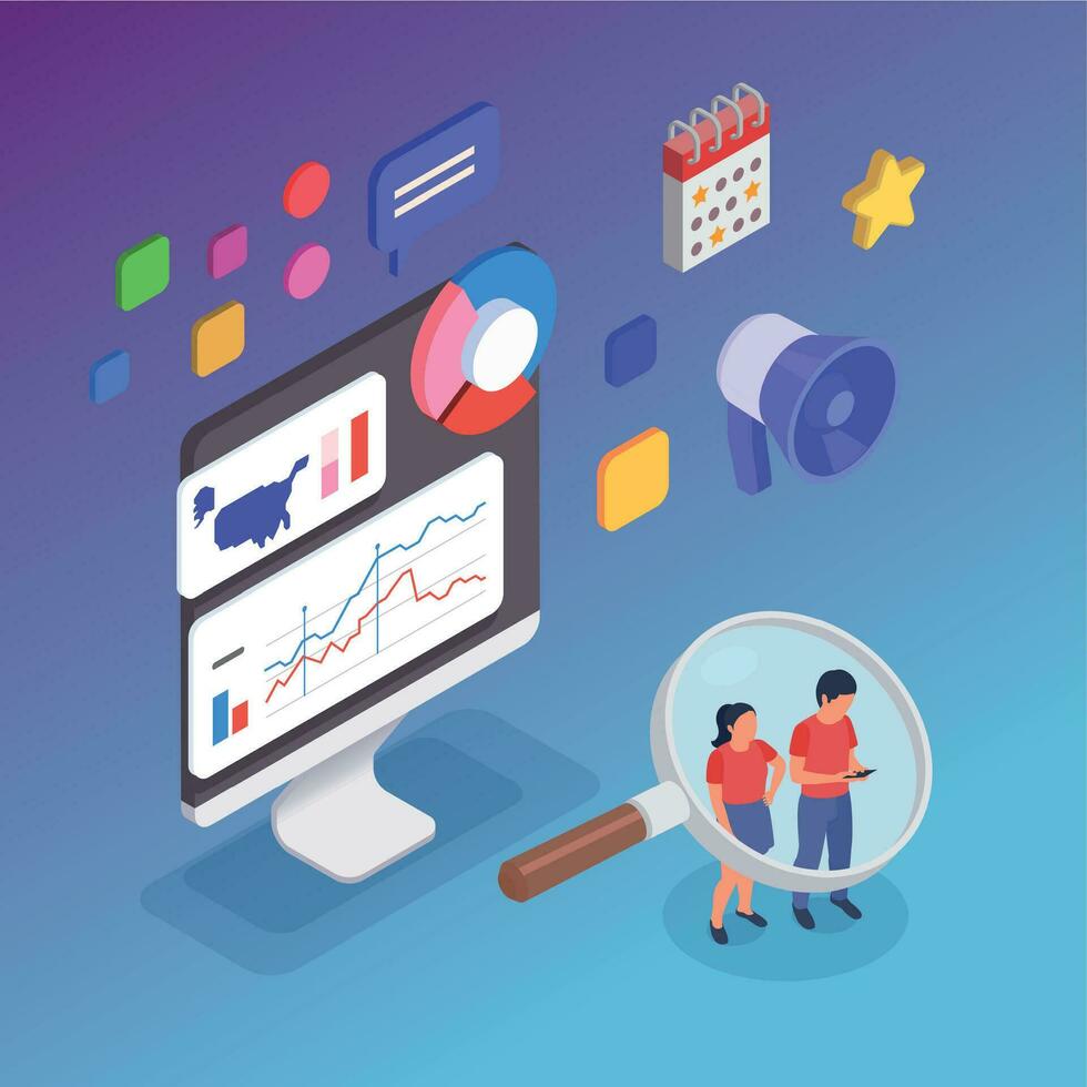 Community Manager Isometric Composition vector