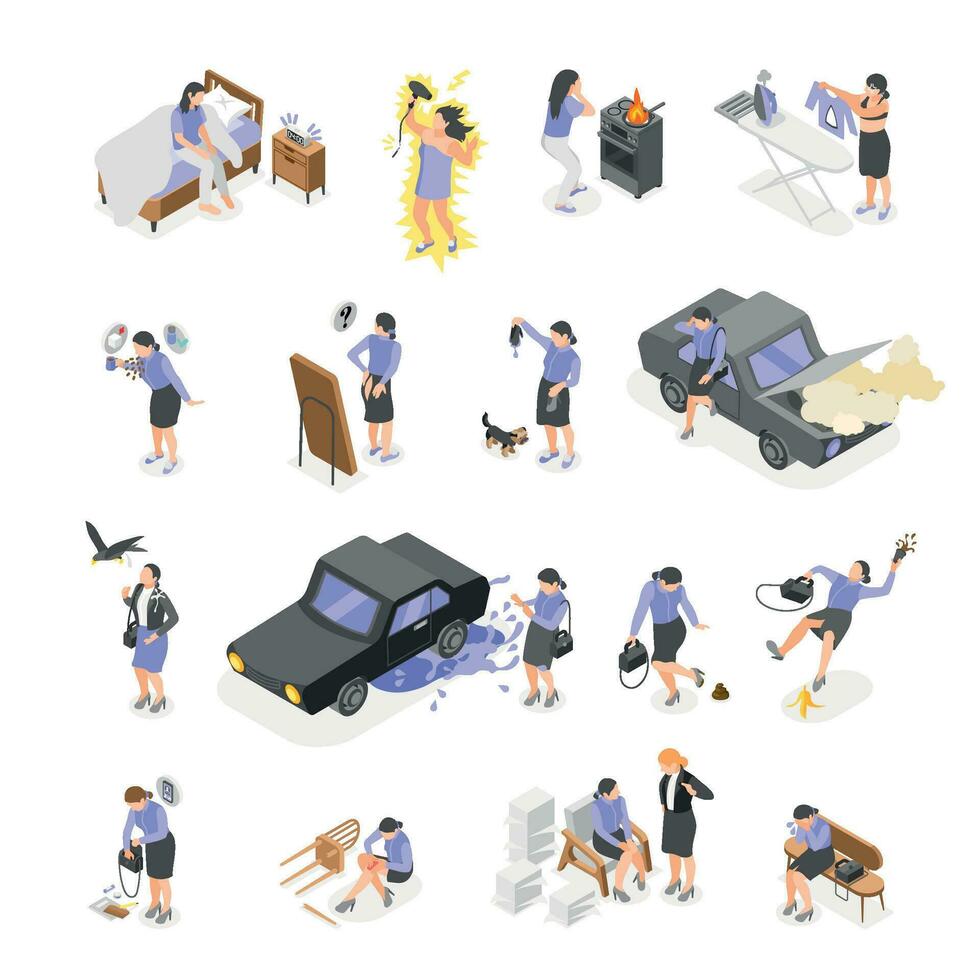 Unlucky Day Isometric Icons vector