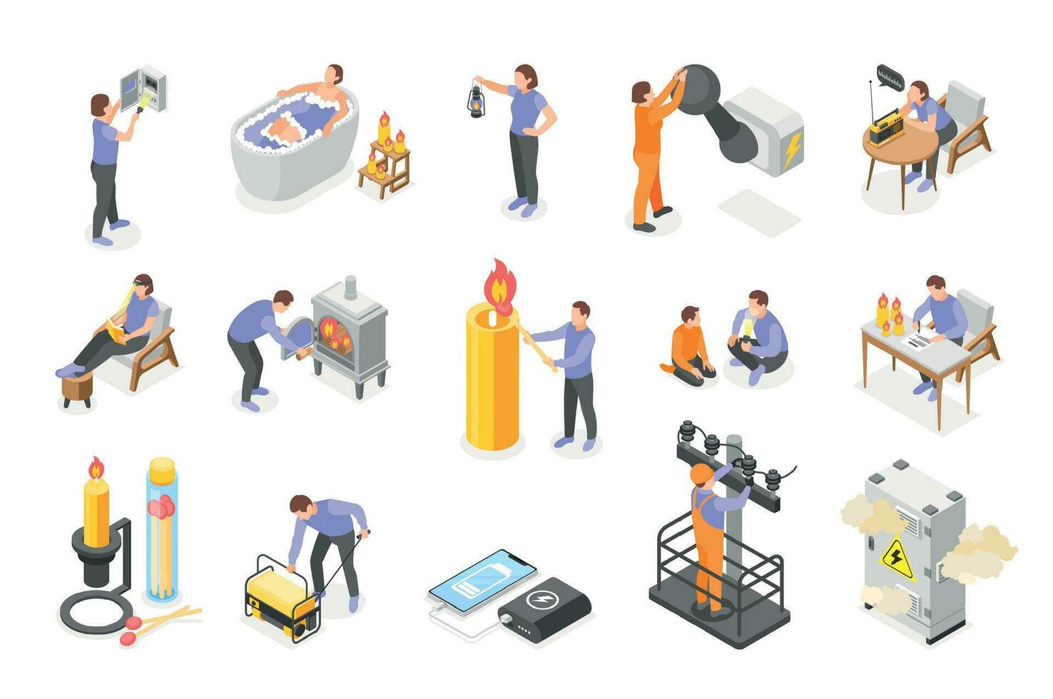 Power Outage Isometric Icons vector