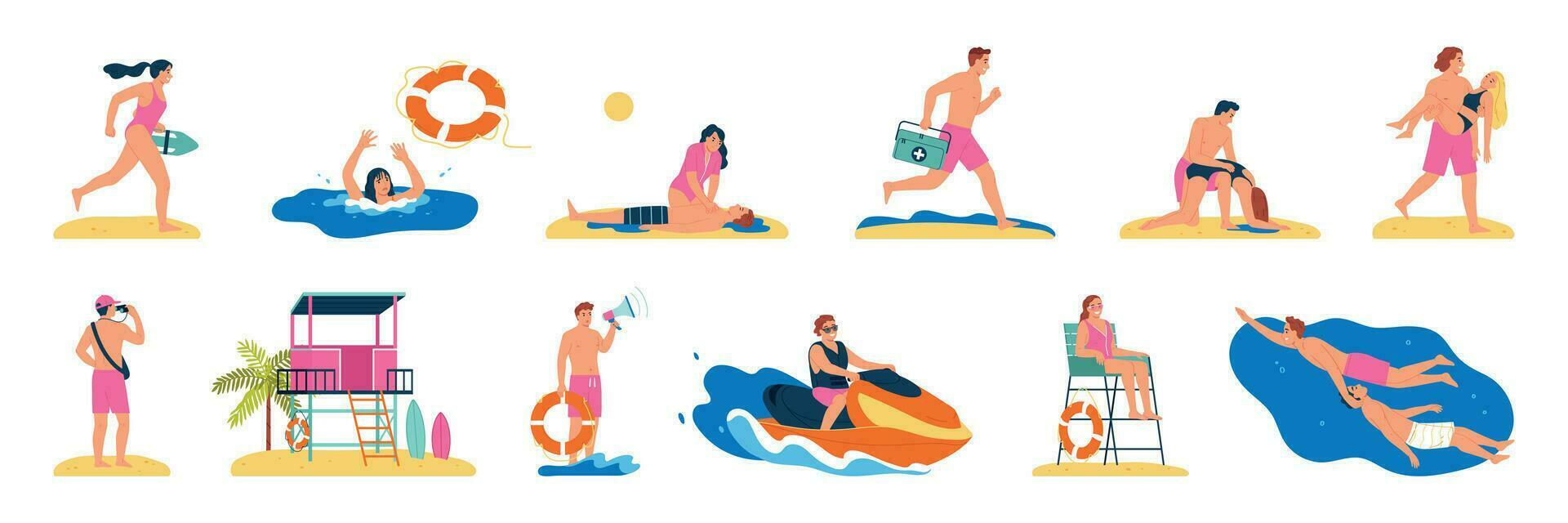 Lifeguard Profession Icons Collection vector