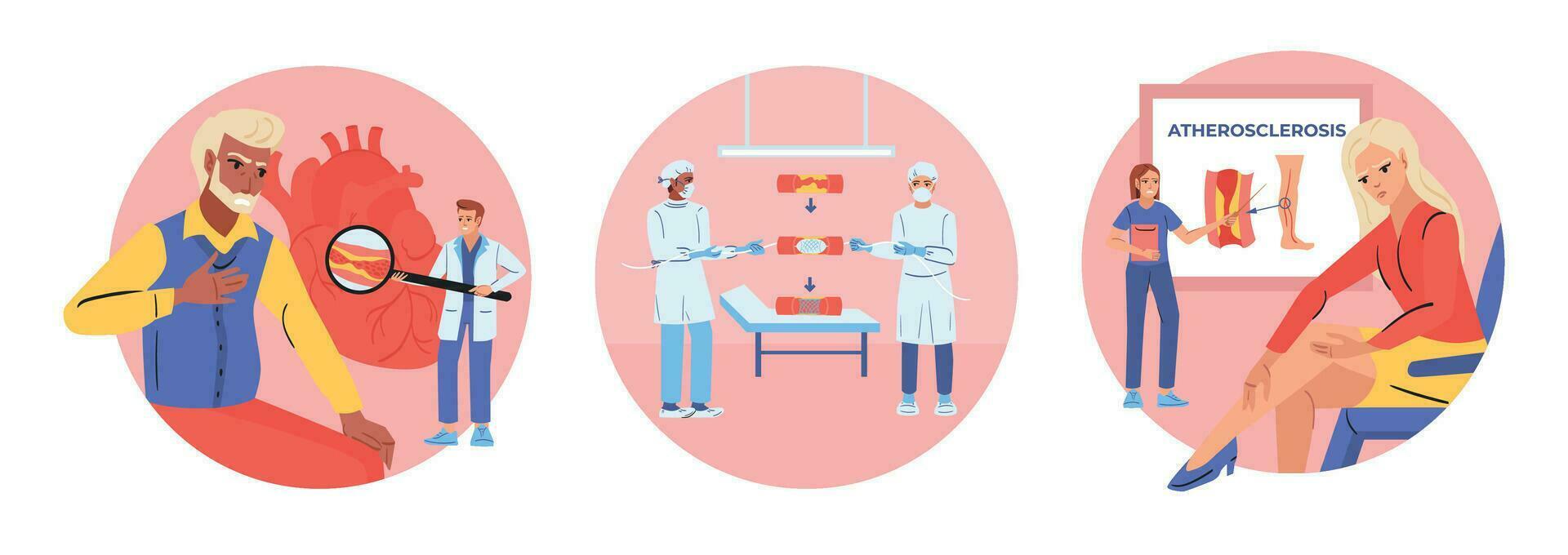 Atherosclerosis Round Compositions Set vector