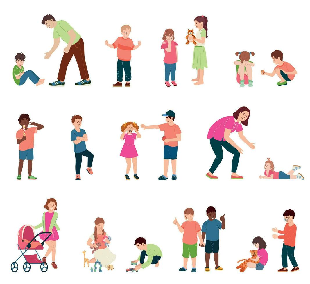 Children Behaviour Flat Set vector