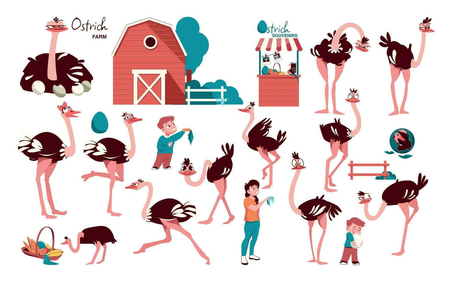 Ostrich Farm Icon Set vector