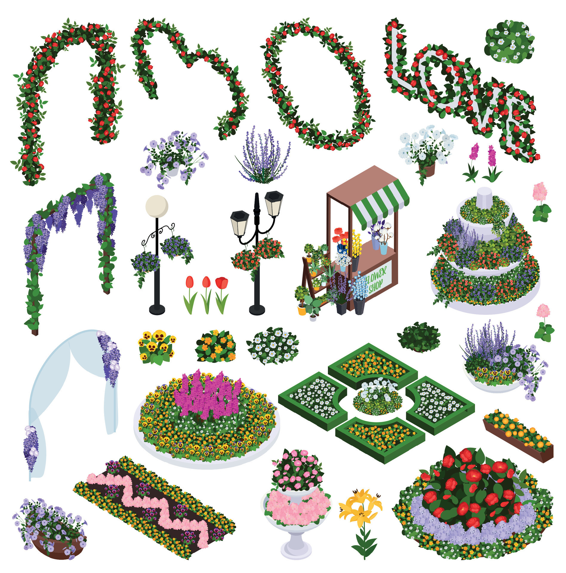 Floral City Decorations Set 31983438 Vector Art at Vecteezy
