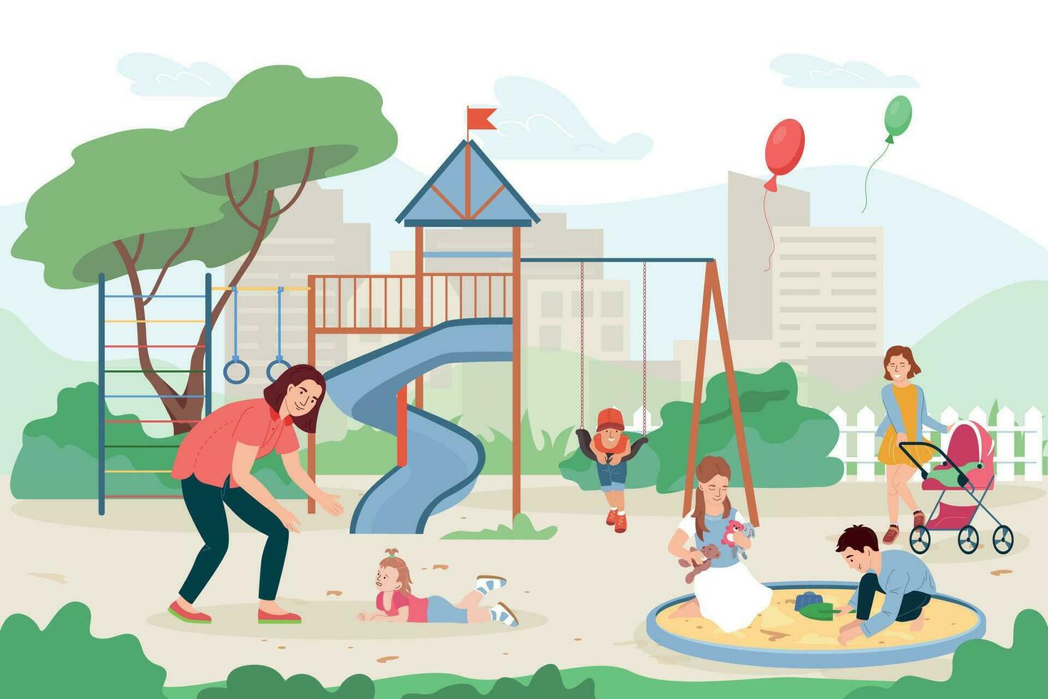 Children Playground Flat Composition vector