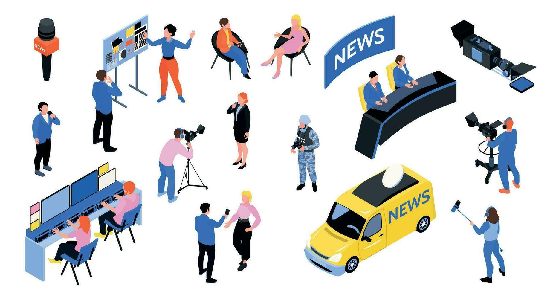 Isometric Journalist Icon Set vector