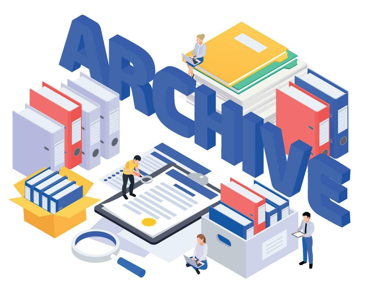 Archive Isometric Text Composition vector