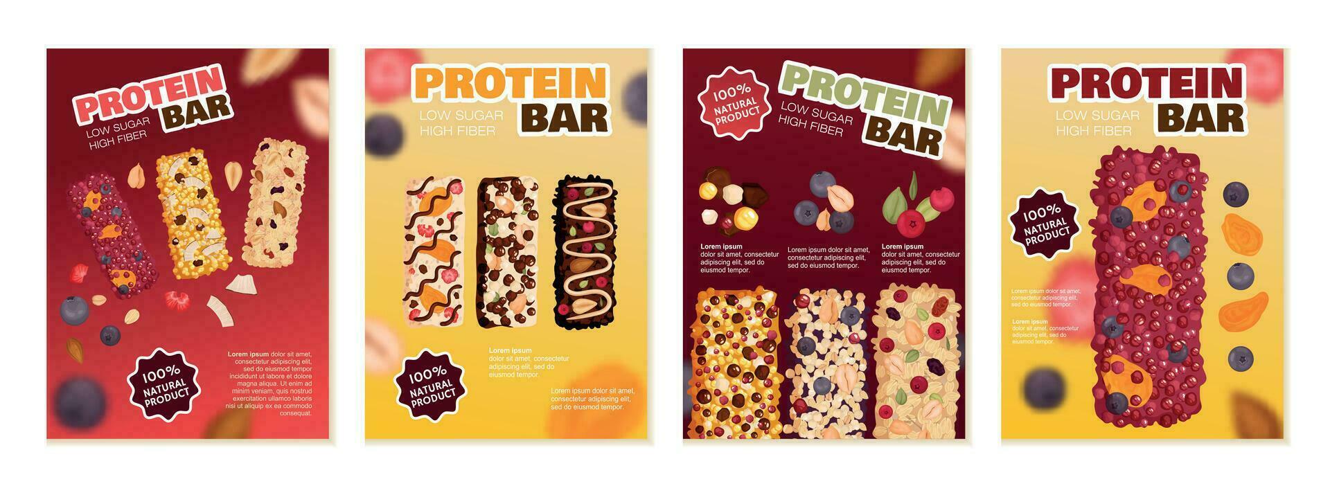 Healthy Protein Bar Poster Set vector