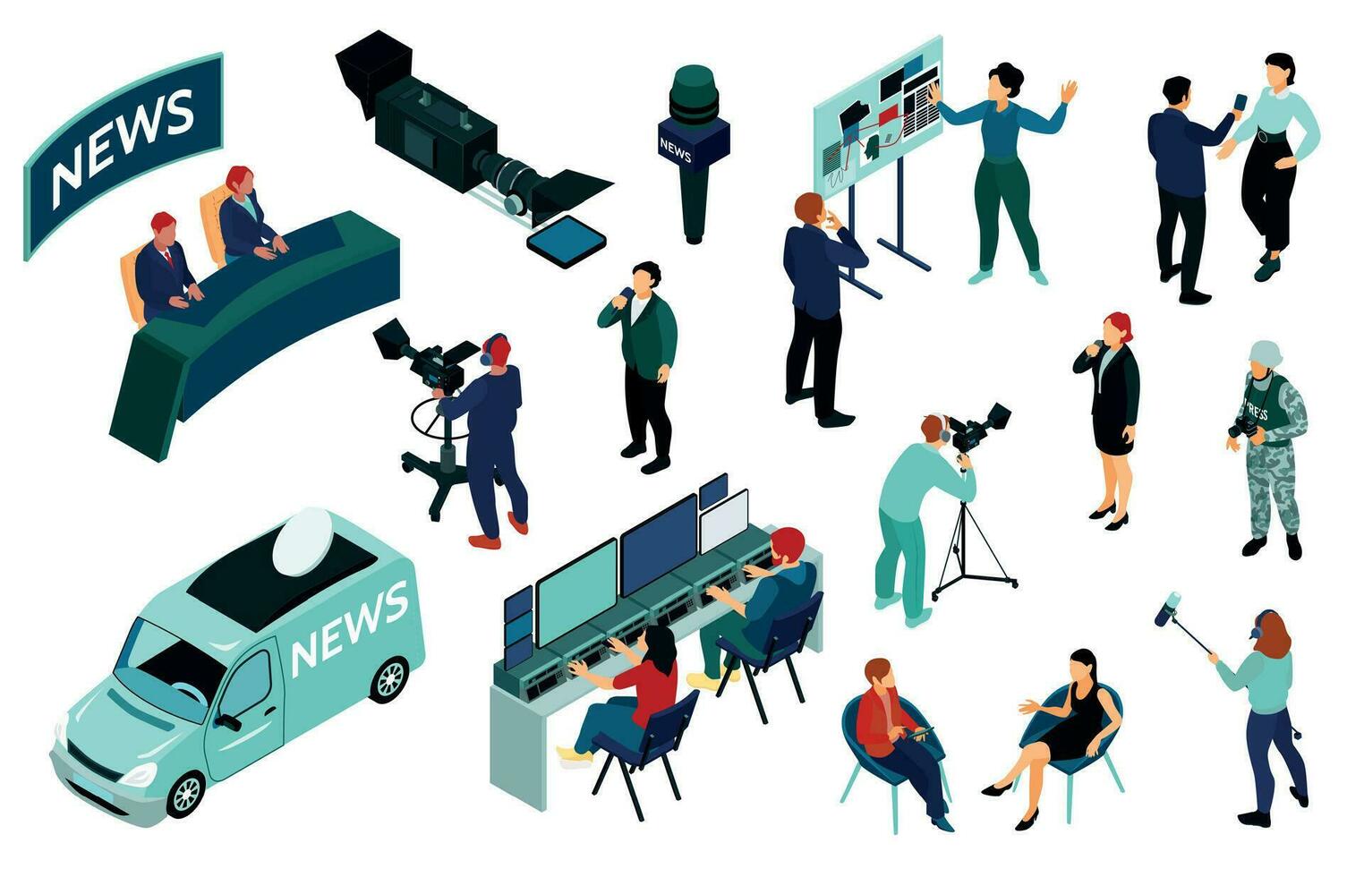 Isometric Journalist Icons Collection vector