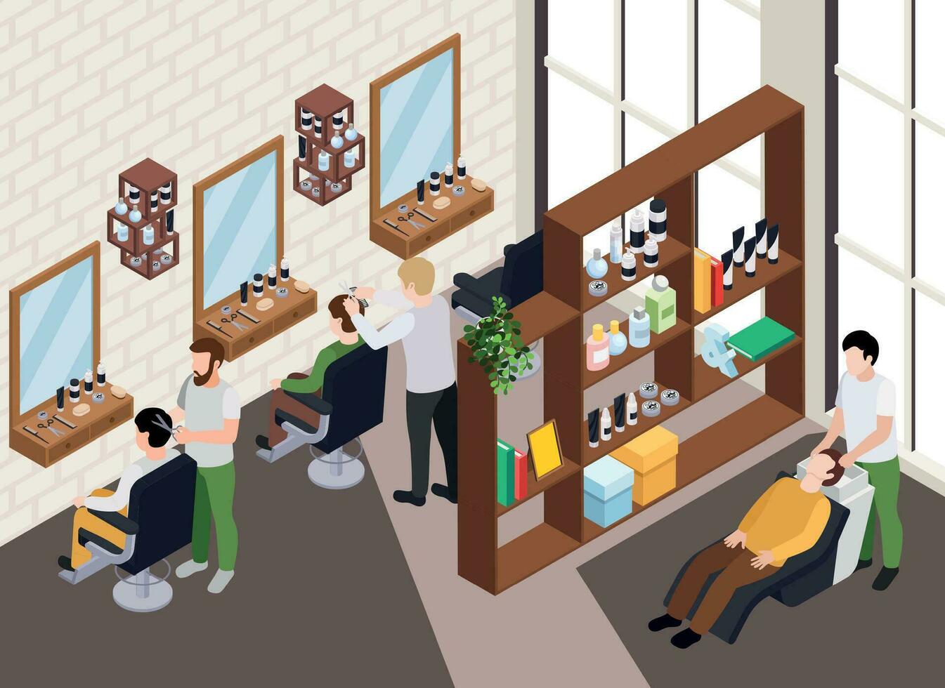 Loft Barbershop Isometric Composition vector