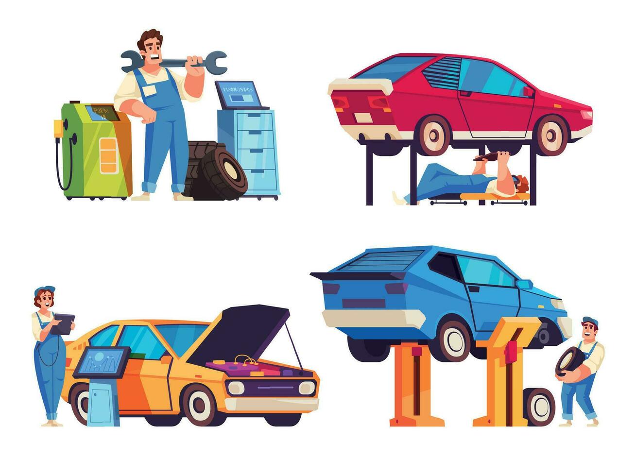 auto Servicio plano conjunto vector