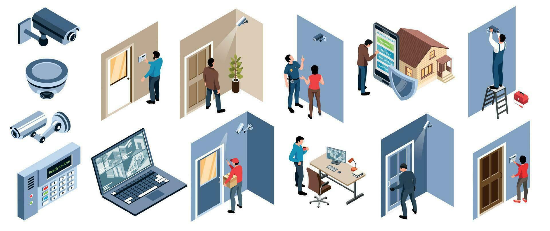 Home Security Isometric Icons vector