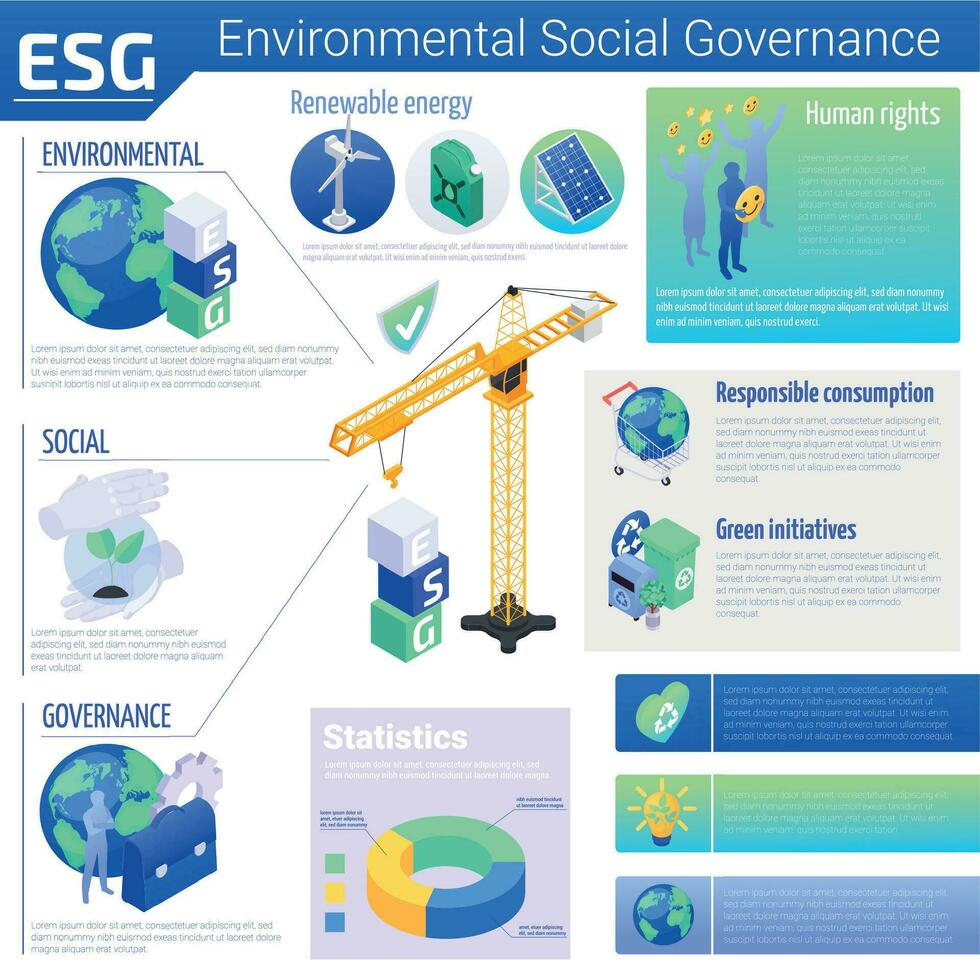 Esg Isometric Infographic vector