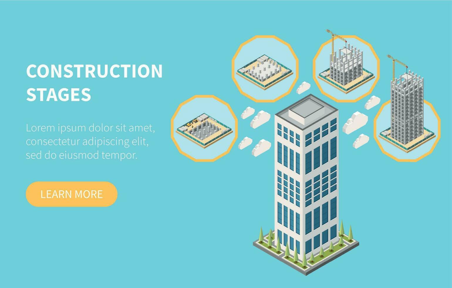 Skyscraper Construction Stages Banner vector