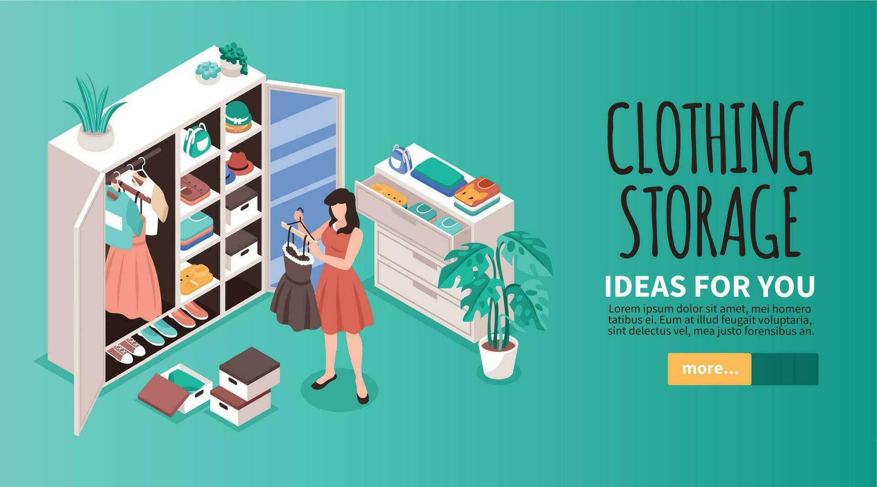 Wardrobe Isometric Banner vector