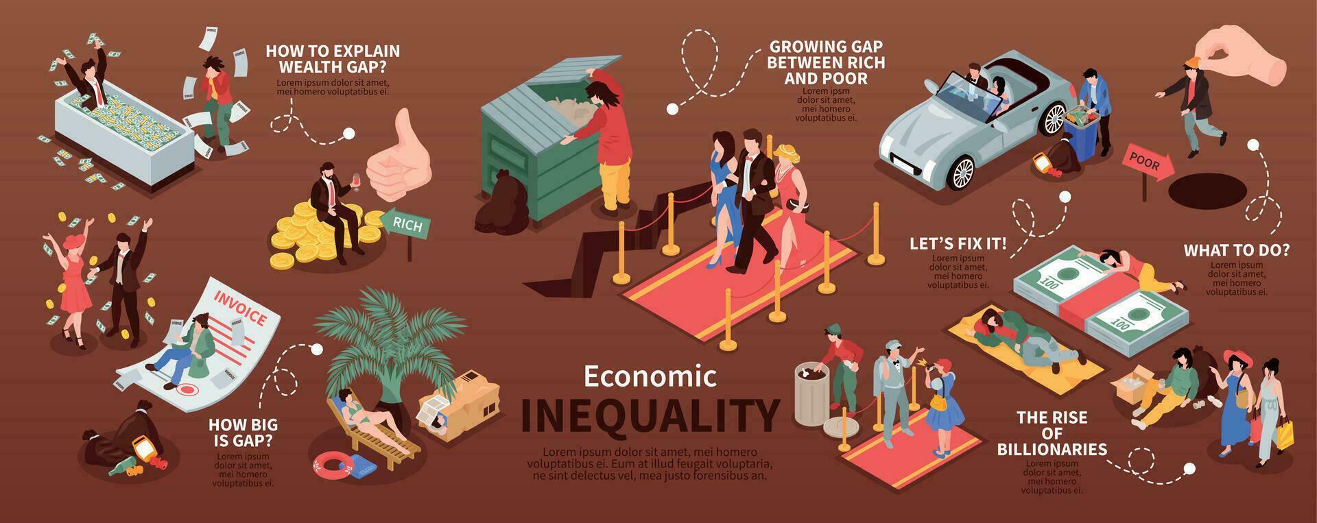 Economic Inequality Isometric Infographics vector