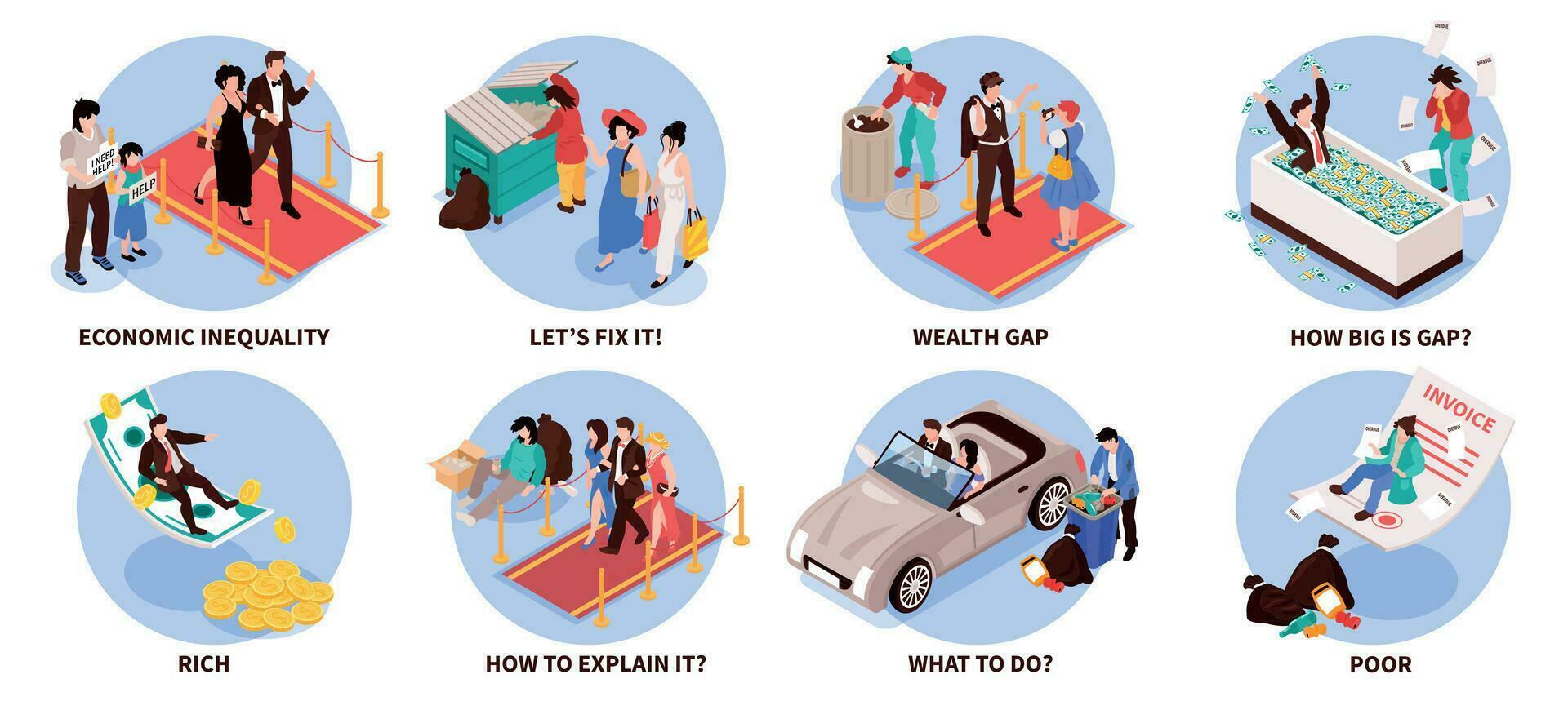 Wealth Gap Isometric Compositions vector