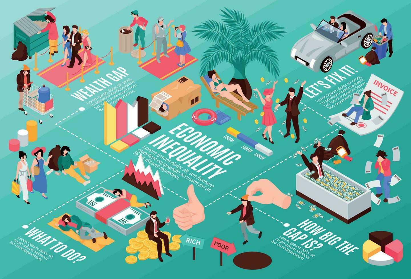 Economic Inequality Isometric Flowchart vector