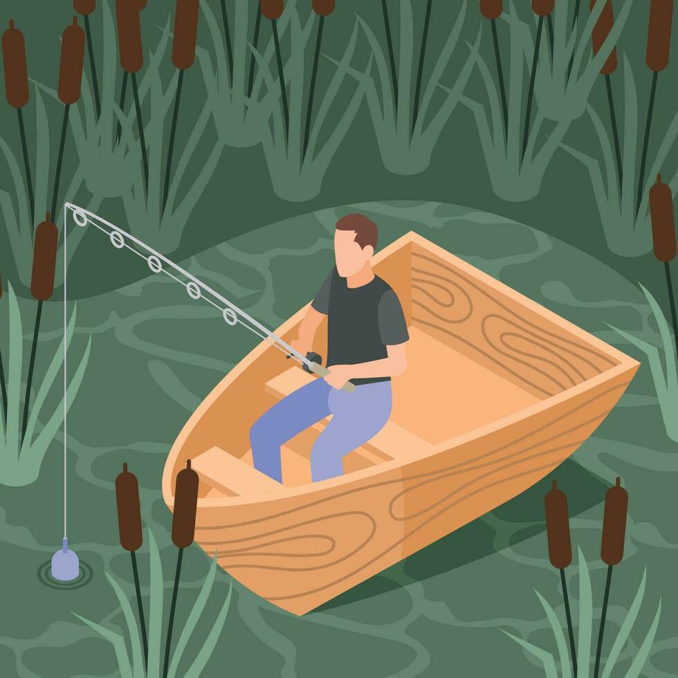 Canoeing Isometric Composition vector