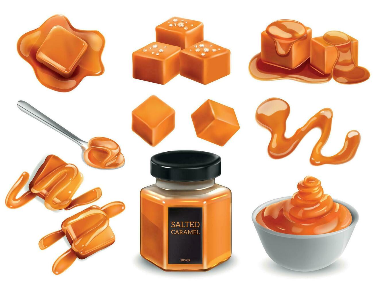 Salted Caramel Realistic Set vector