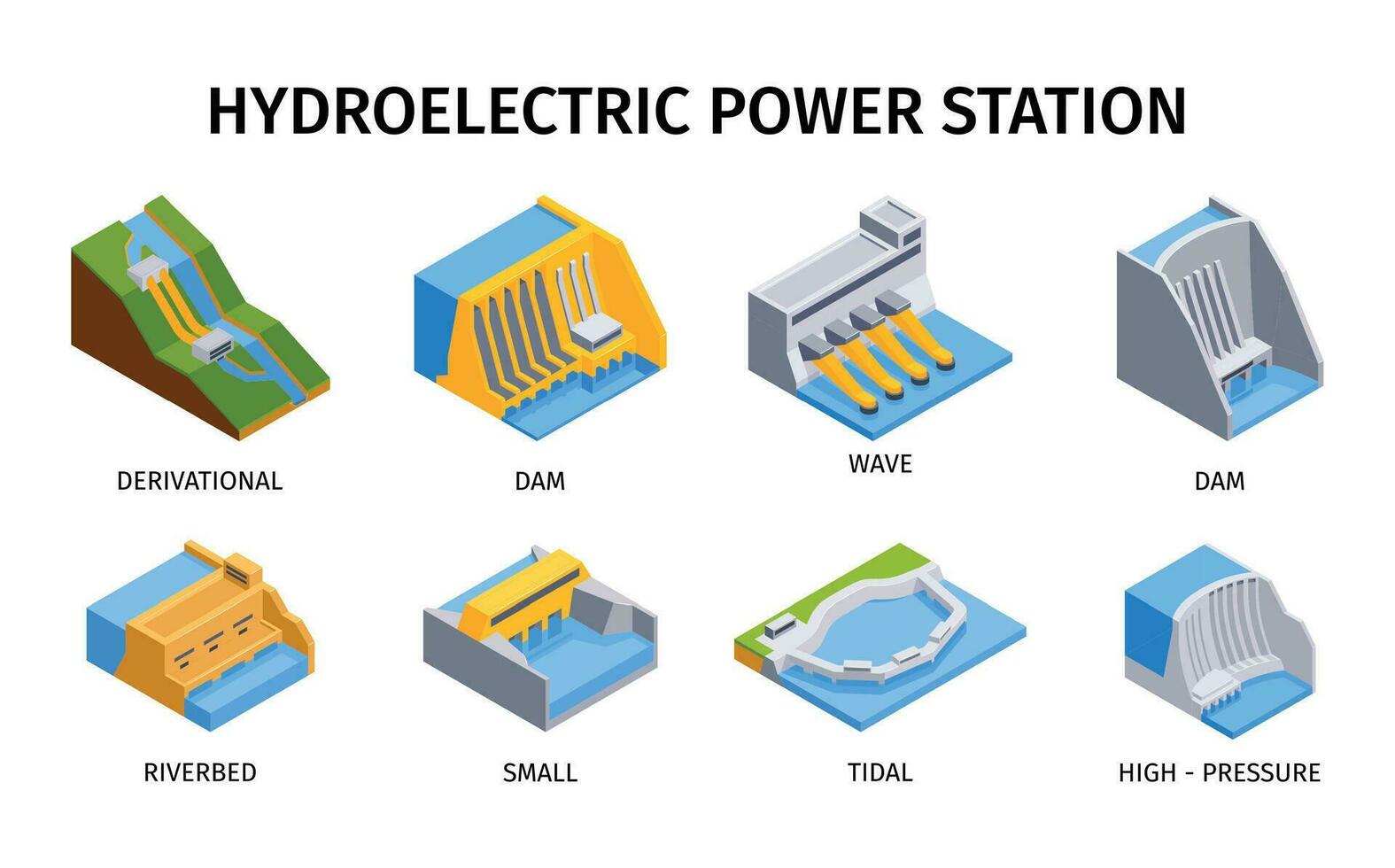 Hydroelectric Power Station Icons vector