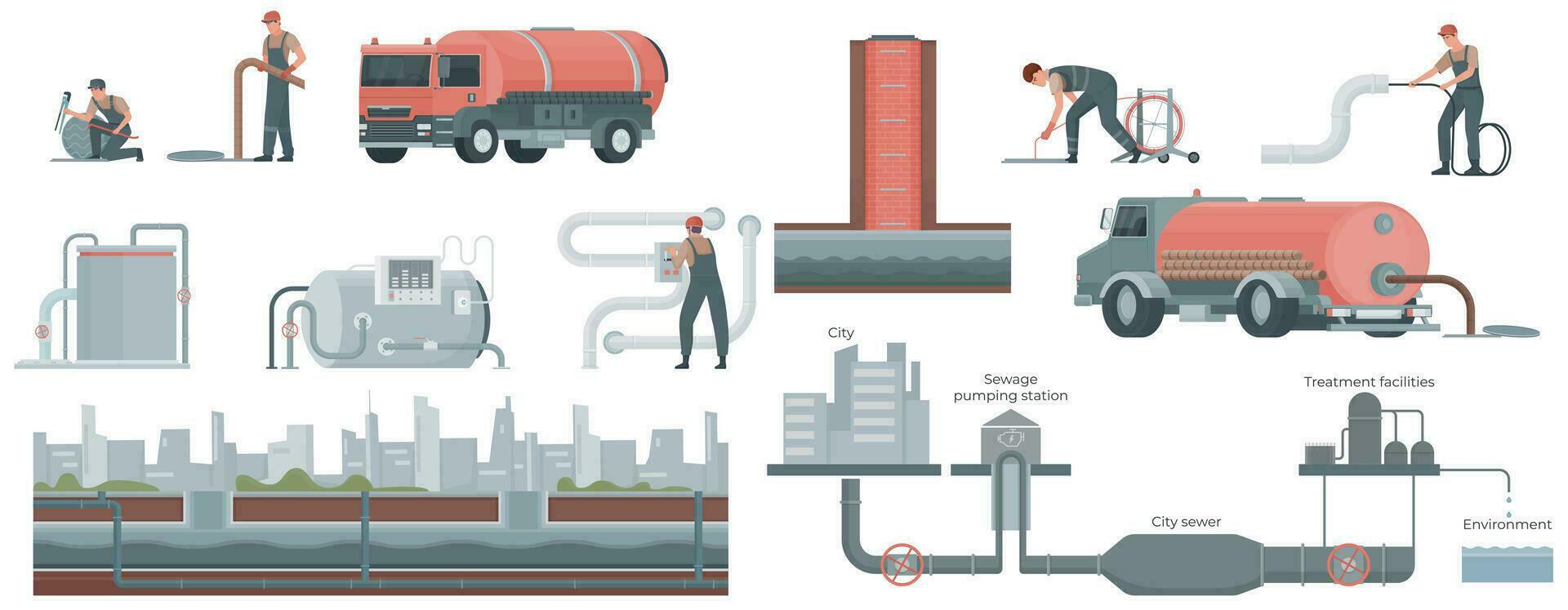 Sewerage Water Icon Set vector