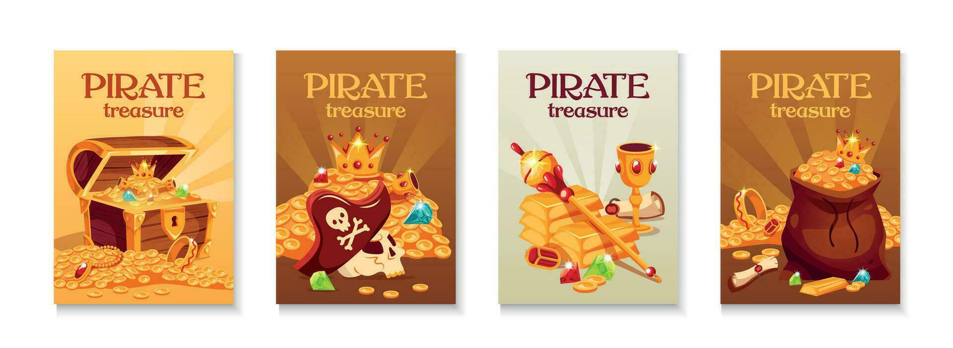 Pirate Treasure Posters Set vector