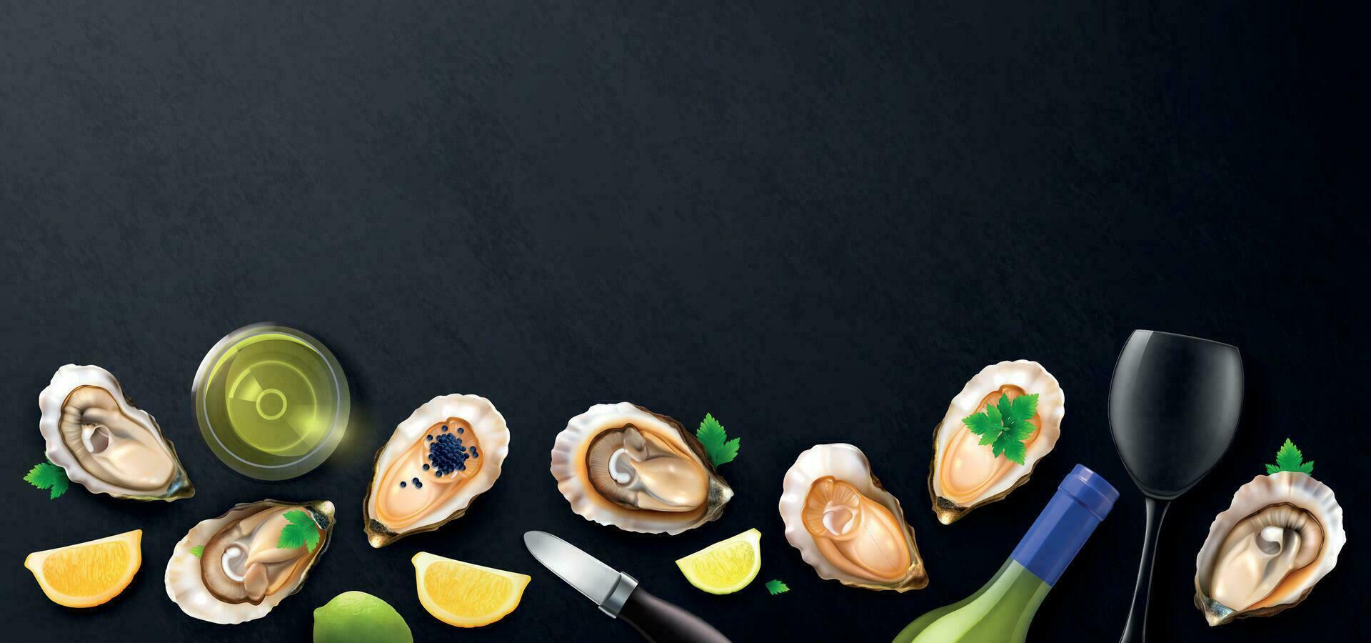 Realistic Oysters Background Composition vector