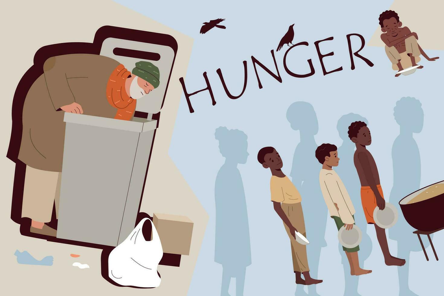 Hunger Collage Illustration vector