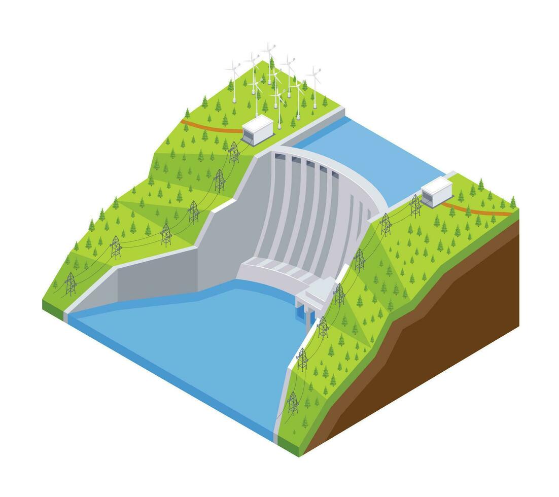 Hydroelectric Dam Isometric Composition vector