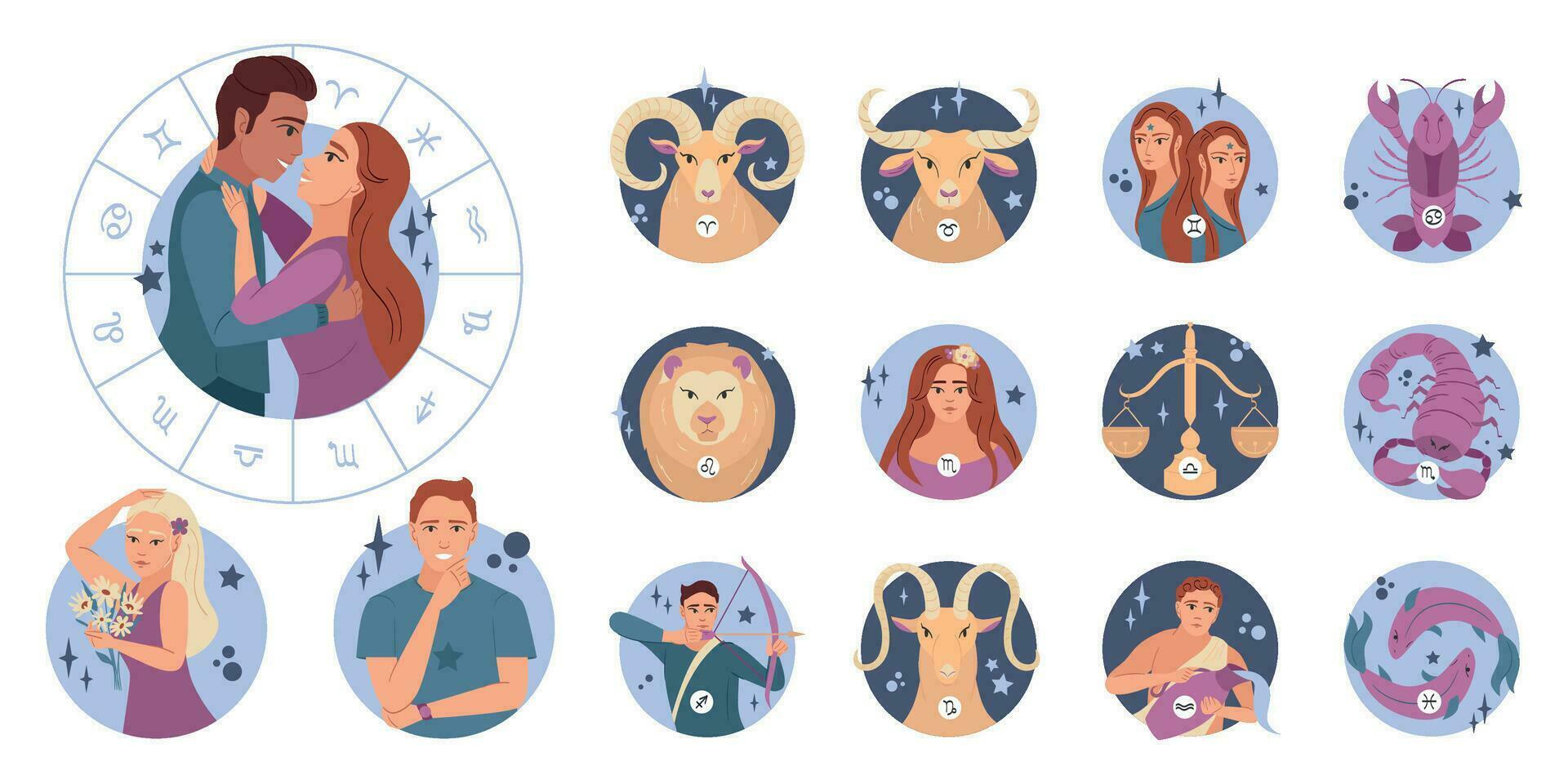 Horoscope Flat Set vector