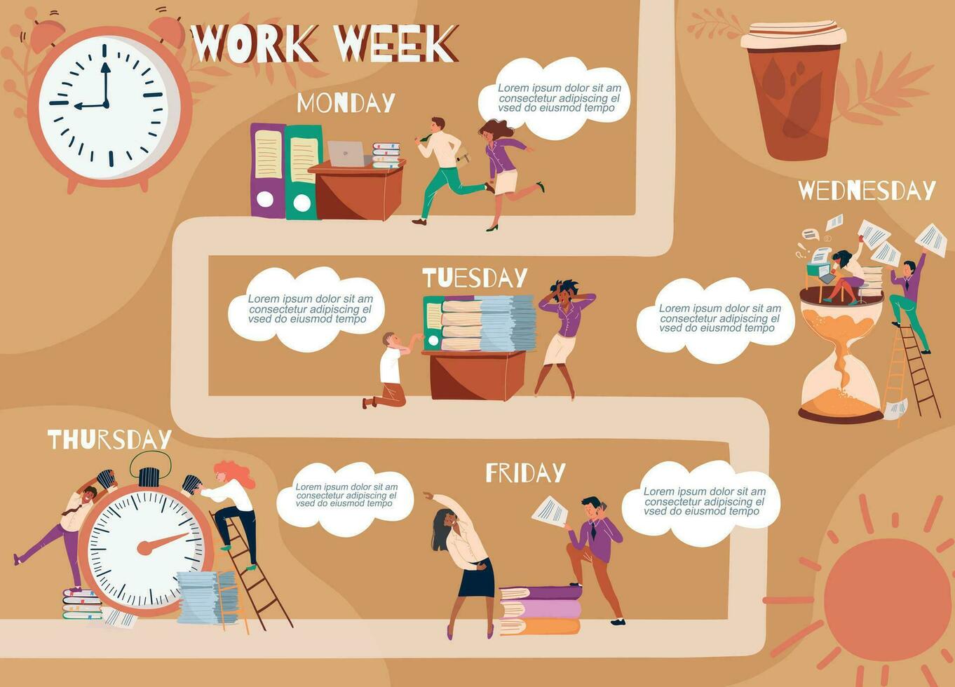 trabajo semana plano infografía vector
