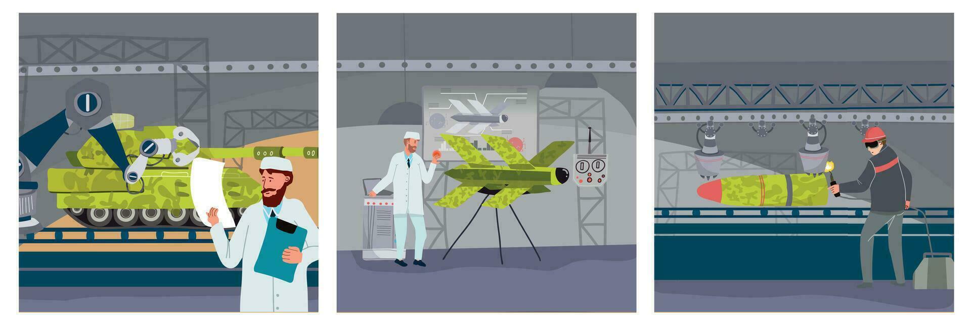 Flat Military Production Set vector