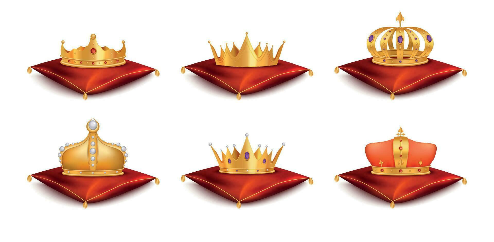 Golden Royal Crown Realistic Set vector