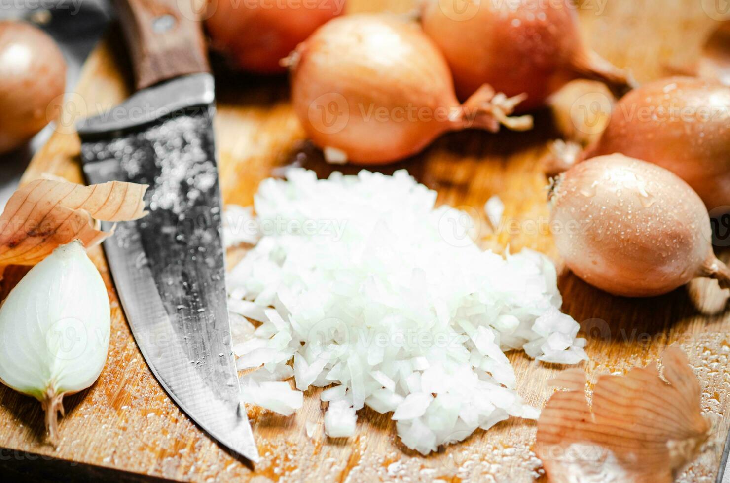 Fresh chopped onion. photo