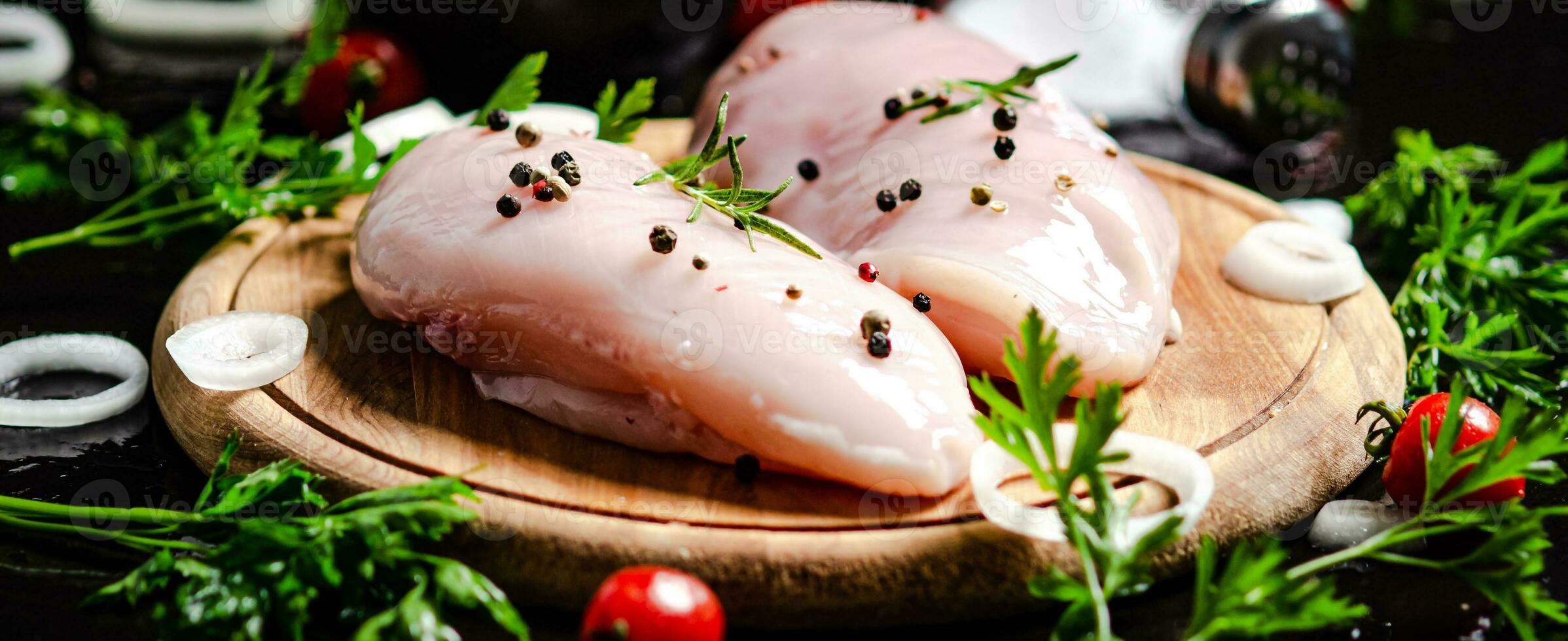 Fresh chicken fillet with spices. photo